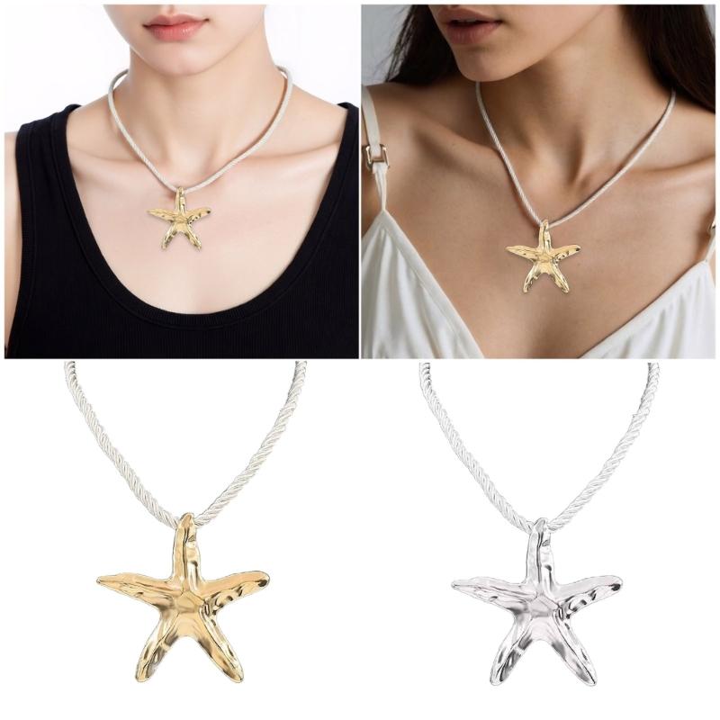Handgjord sjöstjärna halsband för flickor Justerbar repkedja Ocean-tema Smycken Strandmode Smycken