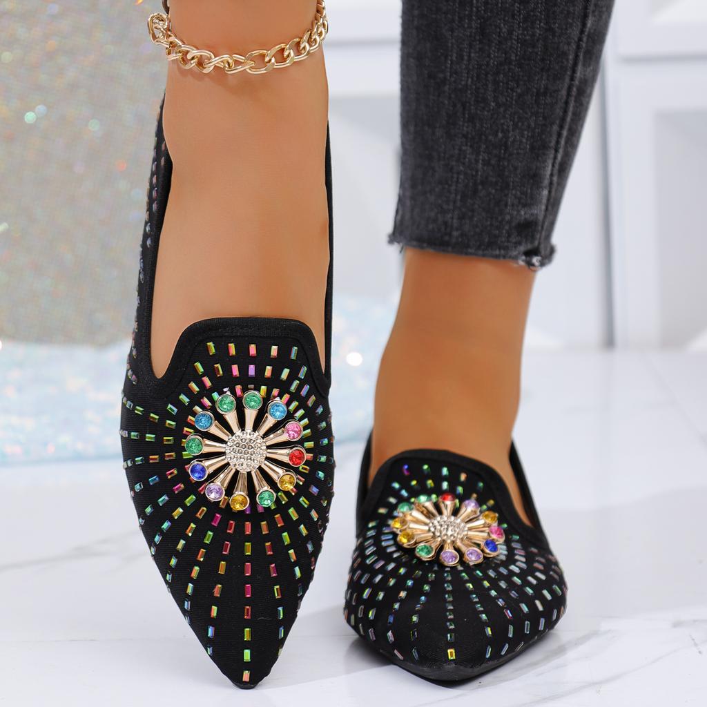 Fashion Women Pointed Toe Flats Shoes Spring Slip on Loafers Plus Size Rhinestone Lightweight Anti-slip Sneakers Women Zapatos De Mujer
