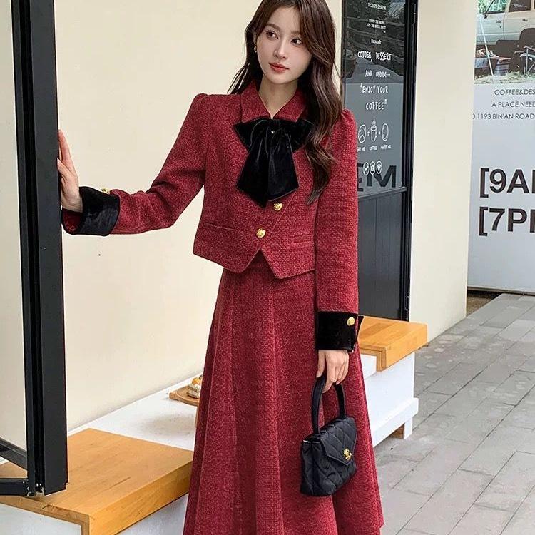 Women's Festive Slim-Fit Coco-Style Suit Skirt Set - Spring/Autumn 2026
