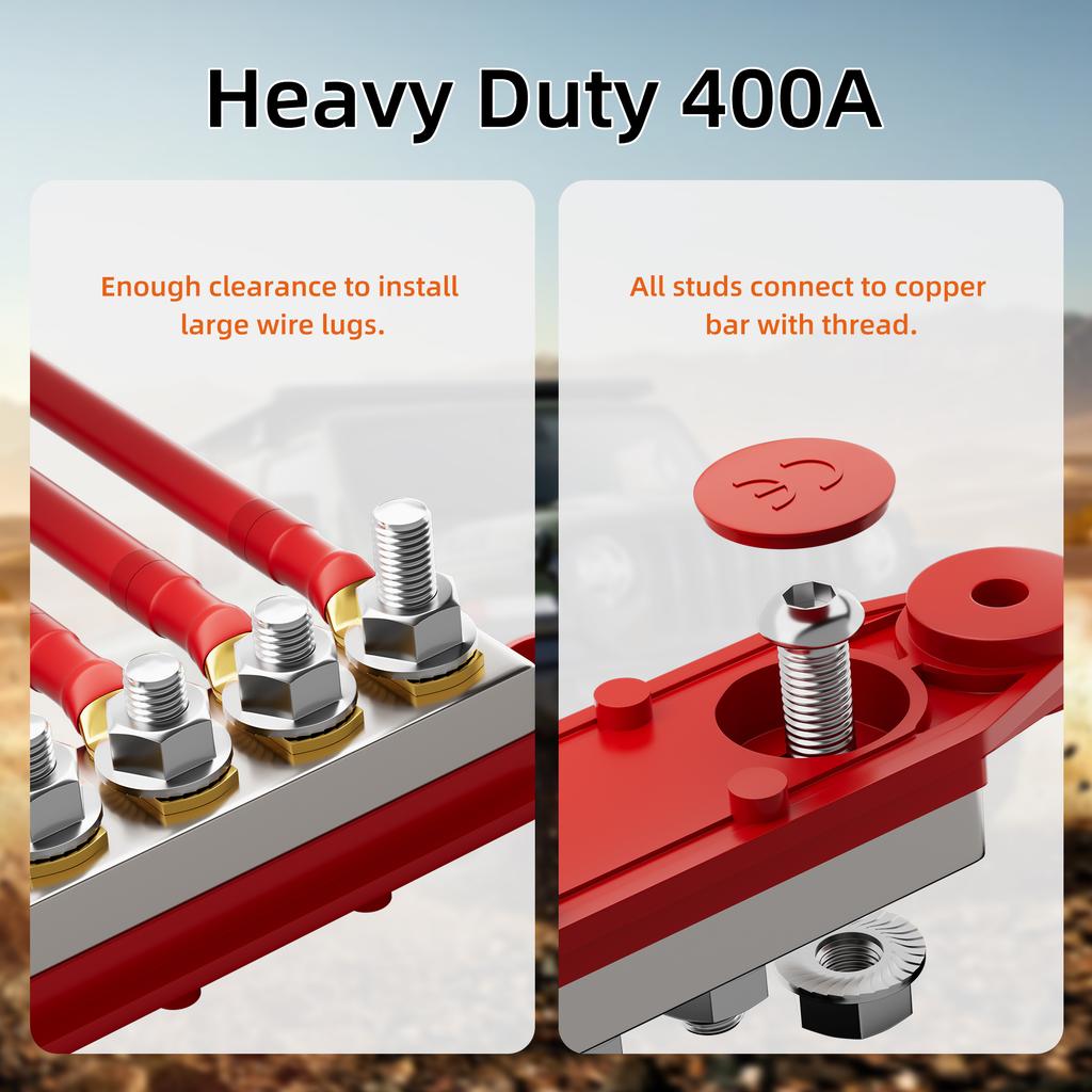 400A Bus Bar 12V Power Distribution Block 6 x 5/16" (M8) Terminal Studs 12 Volt Marine Bus Bar Positive and Negative for Boat Fuses4