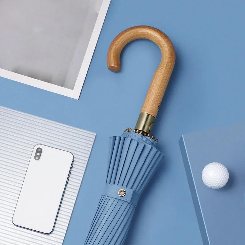 

Большой зонт от дождя 24 К, мужской ветрозащитный деревянный зонт с длинной ручкой, деловой зонт для мужчин, устойчивый большой зонт в японском стиле для улицы full-fiber&24K синий