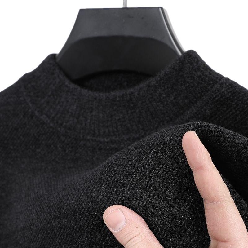 Men's Thick Velvet Chenille Sweater - Solid Color, Half-High Collar, Winter Base Layer