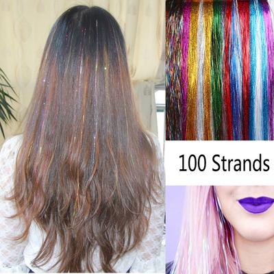 Strands Girls Synthetic Hair Sparkly Hair Extension Bling Silk Glitter Rainbow  Color Hair Tinsel