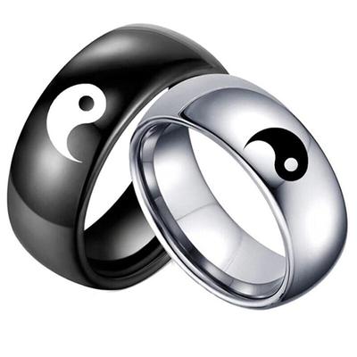 Black White Color Yin Yang Tai Chi Couple Rings Fashion Chinese Style For Men Women Statement  Stainless Steel Wedding Ring