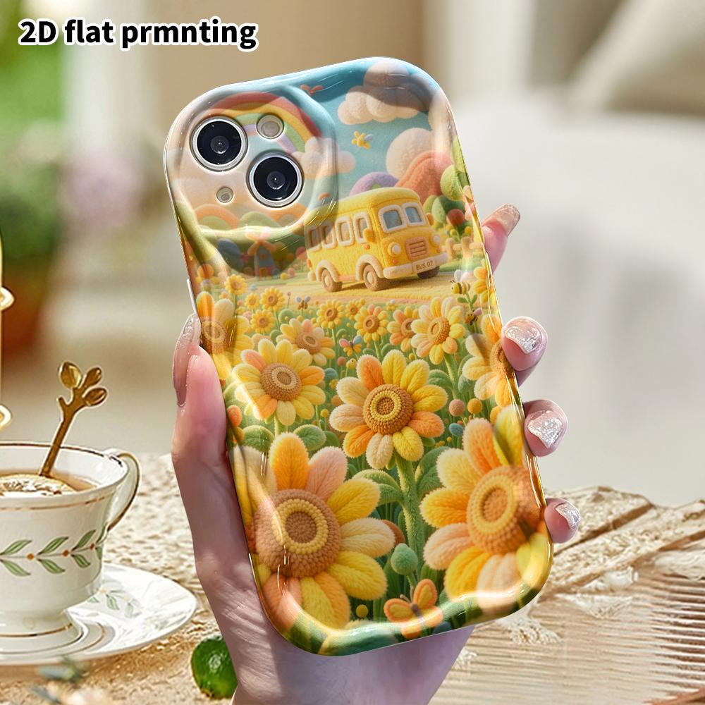 Phone Case: 2D flat design suitable for iPhone 18 17 16 15 14 13 Pro protective case, sunflower school bus, perfect holiday gift for Christmas and Hal