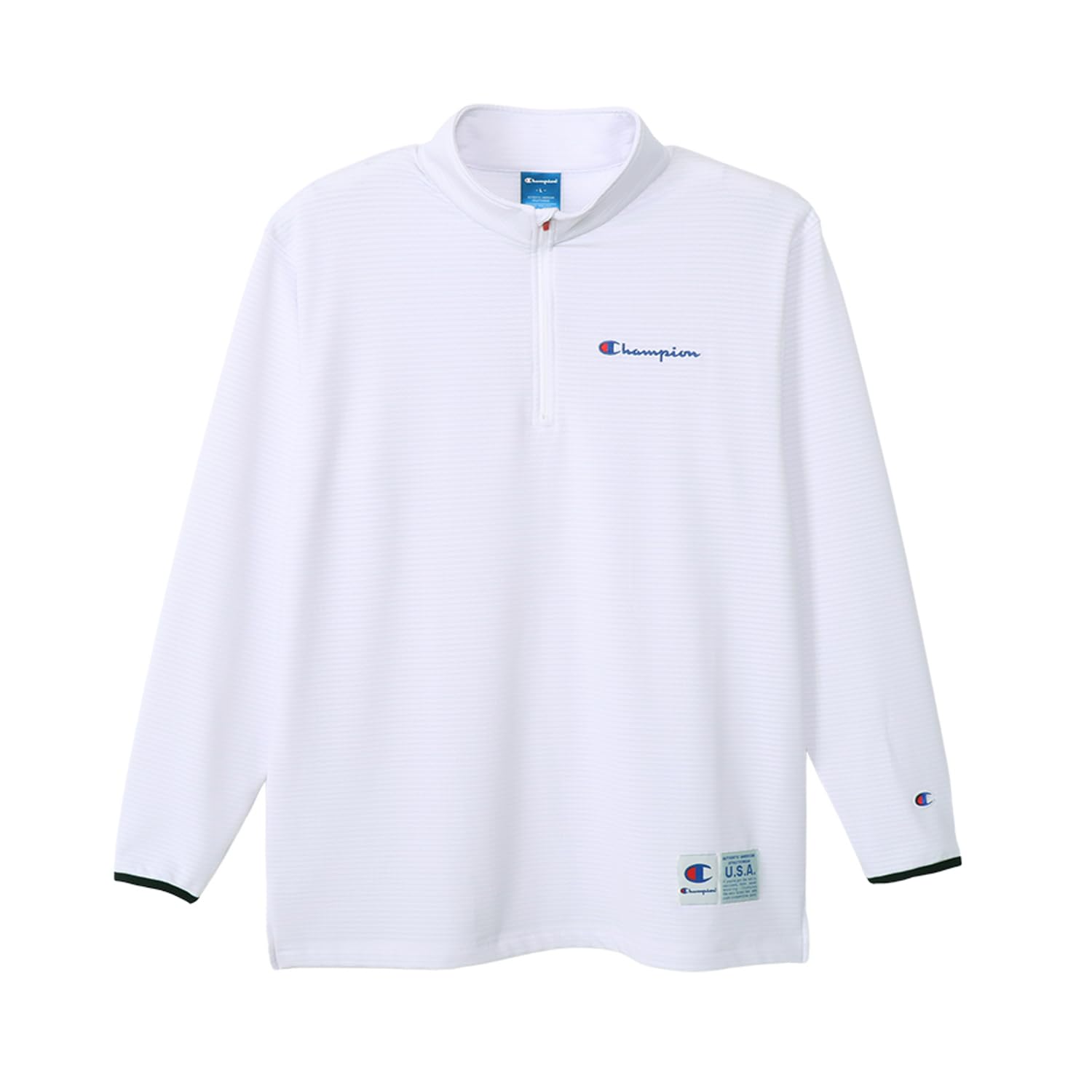 

Champion White Long Sleeve Basketball Script Men s T-Shirt, Quick-Drying, Stretch, Antibacterial, Odor-Resistant, Warm, Logo, Half-Zip, C3-YB456 белый