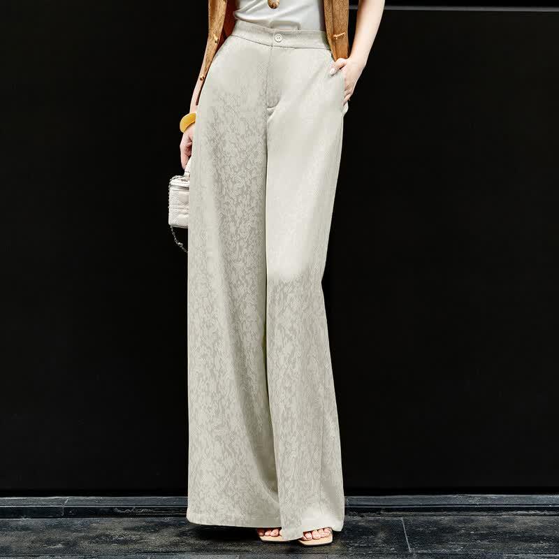 Lansere 2026 Summer Acetate Jacquard High-Waist Wide-Leg Pants M