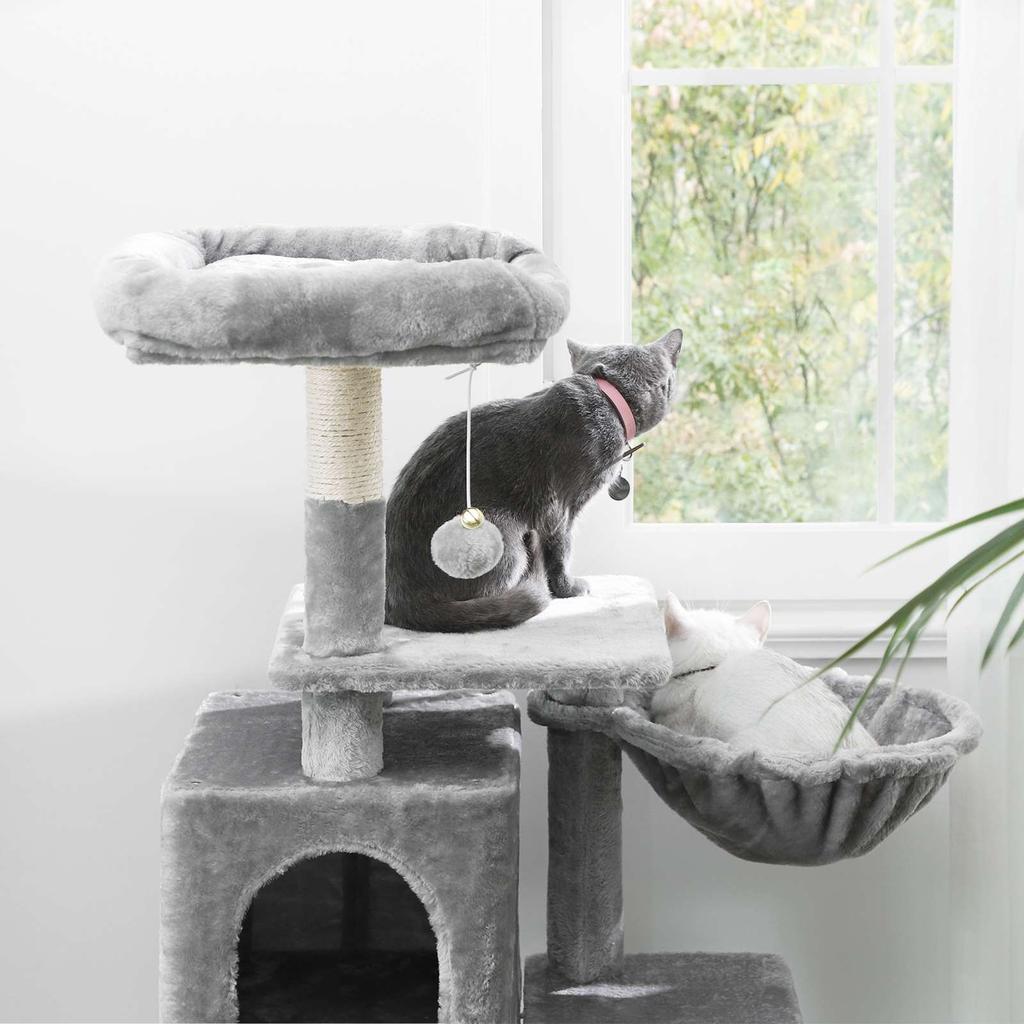 FEANDREA Multilevel Cat Tree, 110 cm Cat Tower, Cat Condo, Light Grey