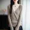 Women's Stylish Wool Deep V-Neck Criss-Cross Sweater, Fashionable Slim-Fit Knitted Base Layer, 2026 New Style with Cinched Waist.