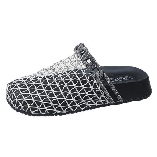 Design Sense Niche Baotou Sandals Women's 2025 New Summer Mesh Hollow Fashionable Rhinestone One Pedal Cool Slippers