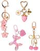 Cherry Keychain 4 Pack Pink Cute Bag Charm with Strawberry Flower Heart Aesthetic Keychain for Purse Backpack Wallet Girly Gift