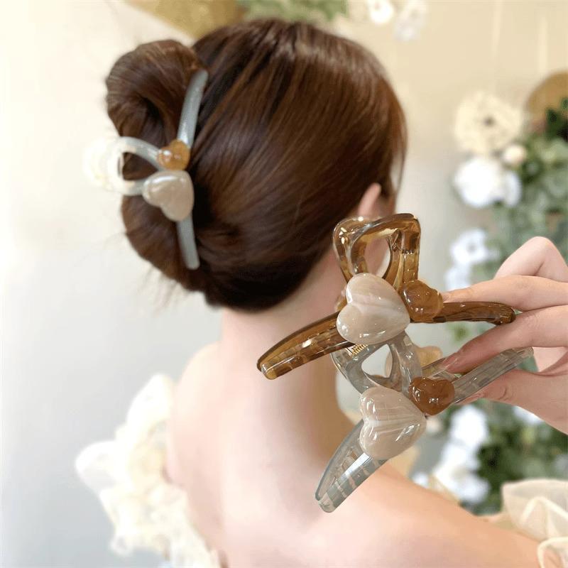 2024 Large Love Heart Claw Hair Clip - Women's Stylish Color Block Shark Clip for Updo