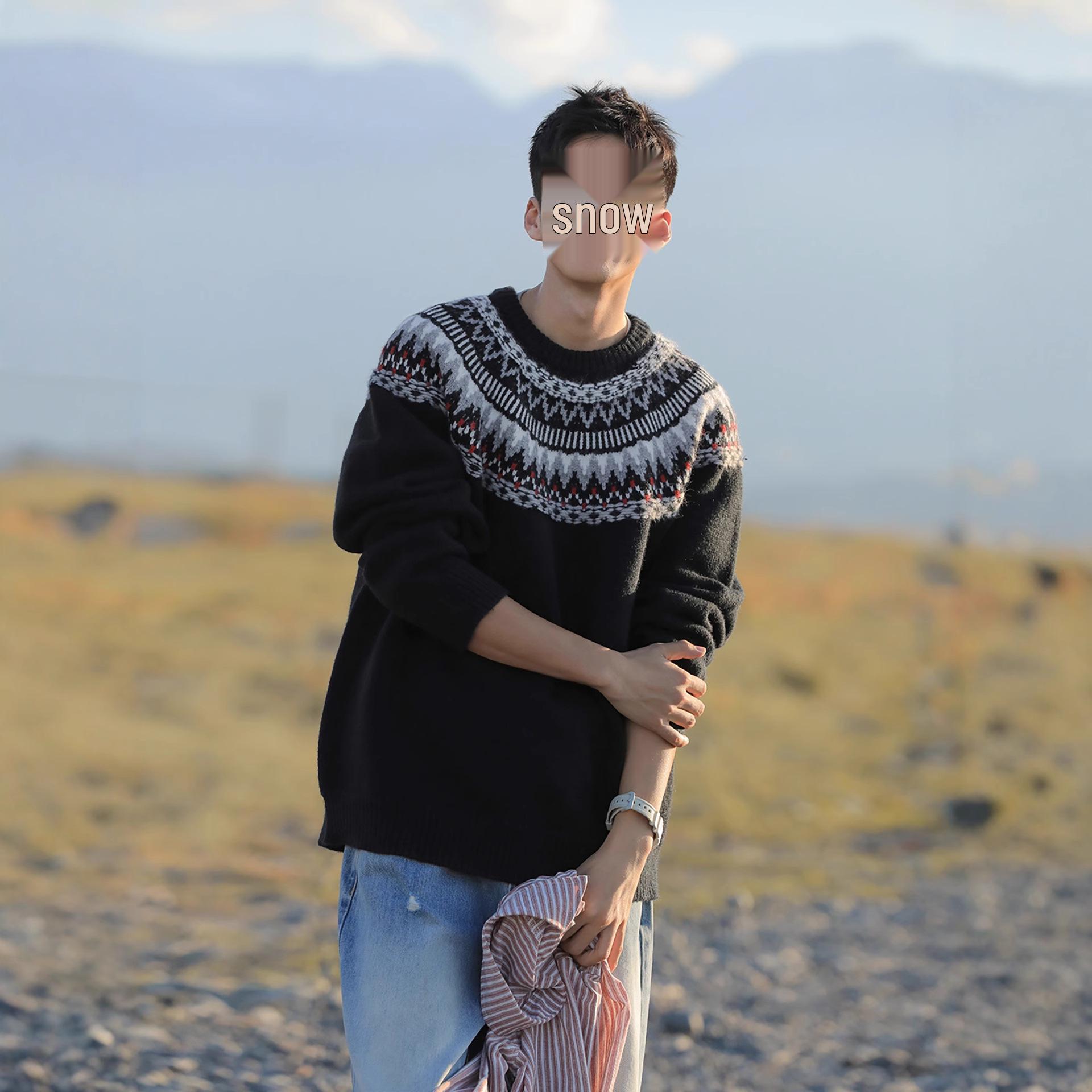 Универсальный зимний жаккардовый свитер Fair Isle – Унисекс, ретро, пуловер L