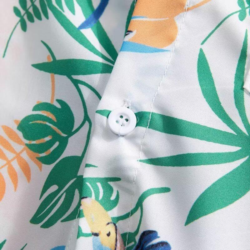Men's Hawaiian Print Short-Sleeved Shirt and Shorts - Trendy, Loose-Fit, Plus-Size Beachwear, Summer Hong Kong Style