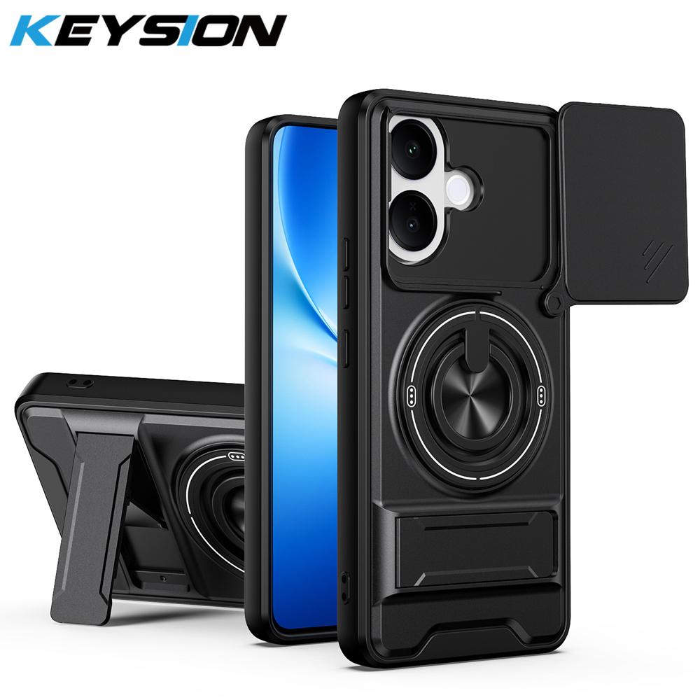 KEYSION Magnetic Phone Case for VIVO V60 Lite 5G Slide Camera Protection Upright Kickstand Ring Shockproof Cover for IQOO Z10R 5G