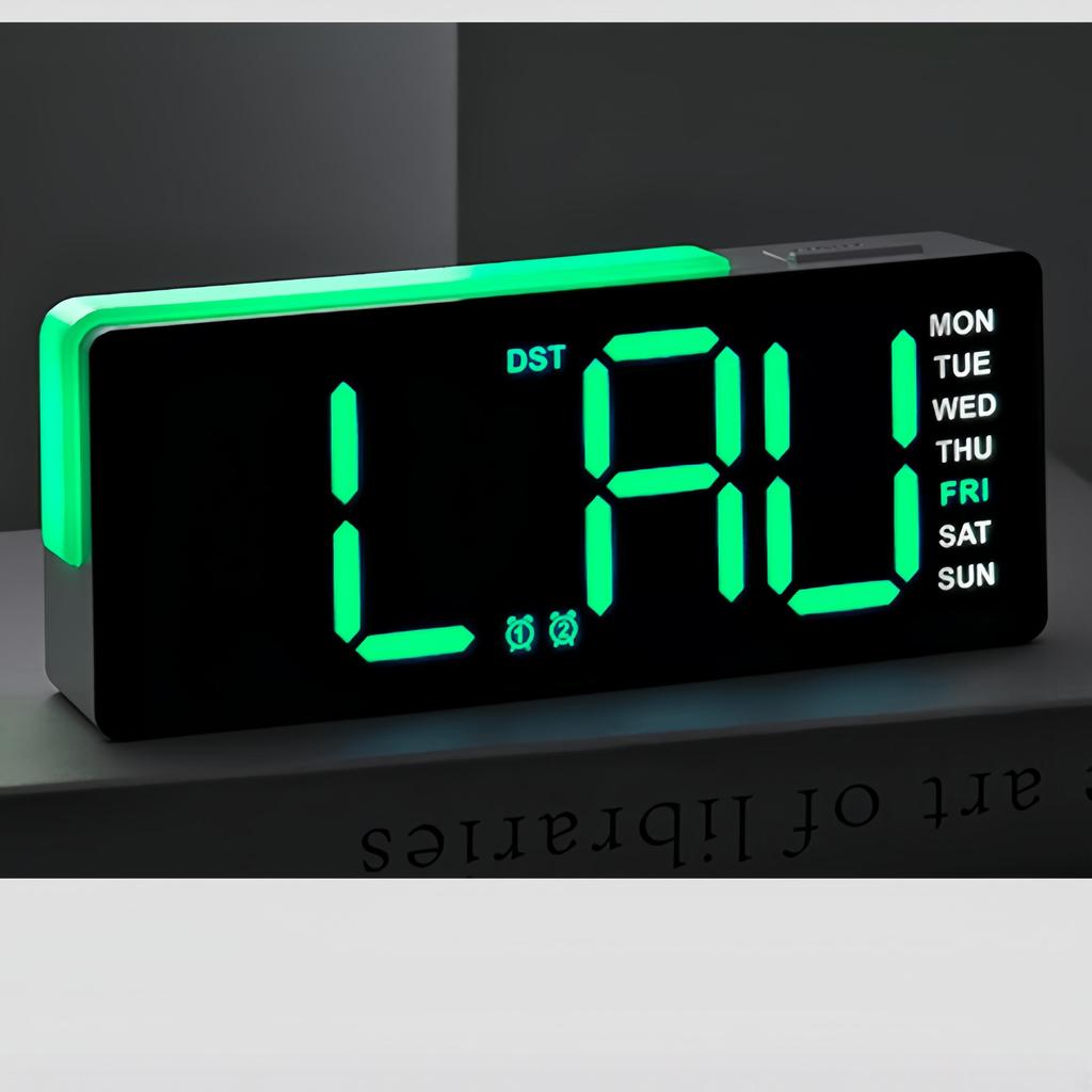 LED Digital Alarm Clock Atmosphere Light Date Teperature Week Display DST Snooze Table Clock 12/24H Brightness Adjustment