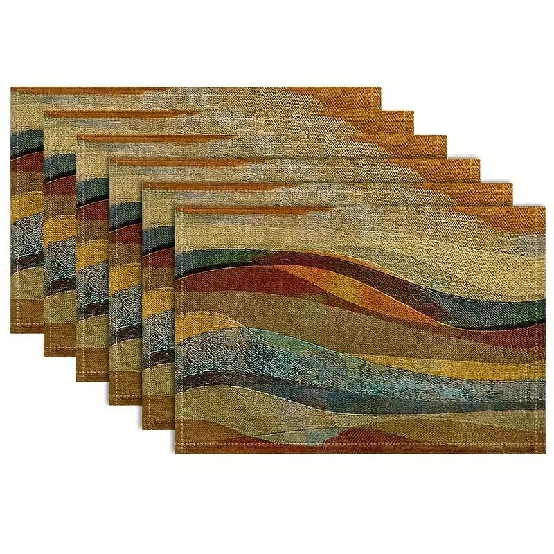 

4Pcs Retro Wave Placemat Washable Place Mats Placemats Heat Resistant Faux Linen Burlap Placemat for Dining Tables Kitchen 4Pcs-30X45cm(12X18in