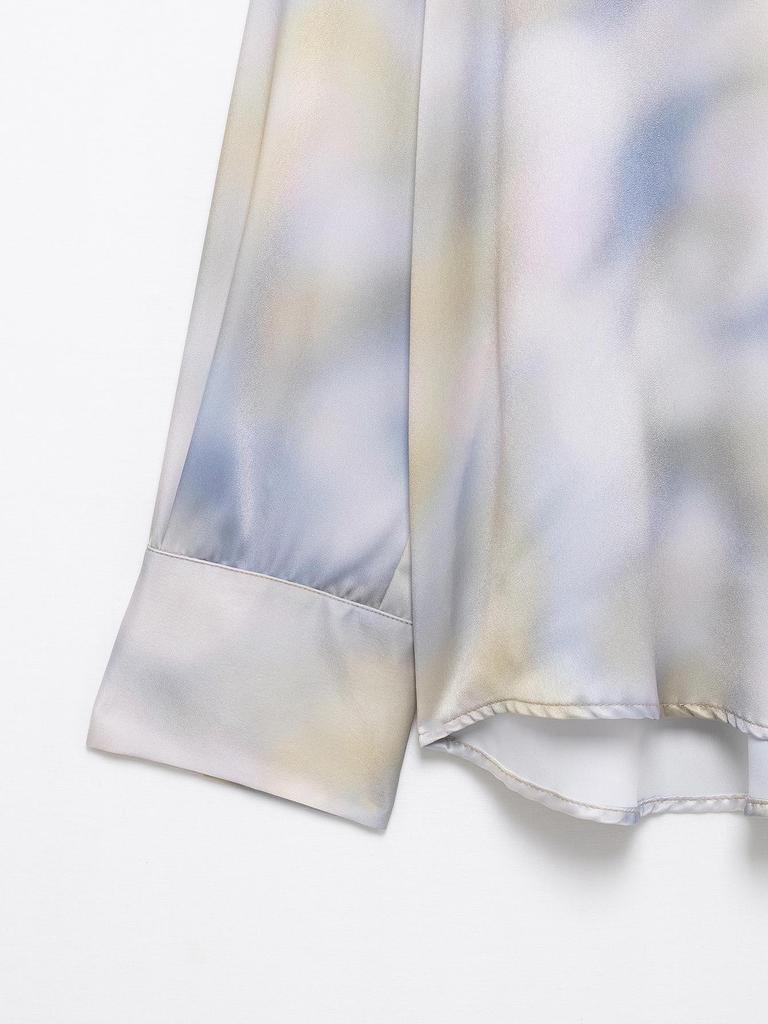 TAOP&ZA Women's Tie-Dye Silk Satin Long Sleeve Shirt and Midi Skirt Set - Spring/Summer Fashion