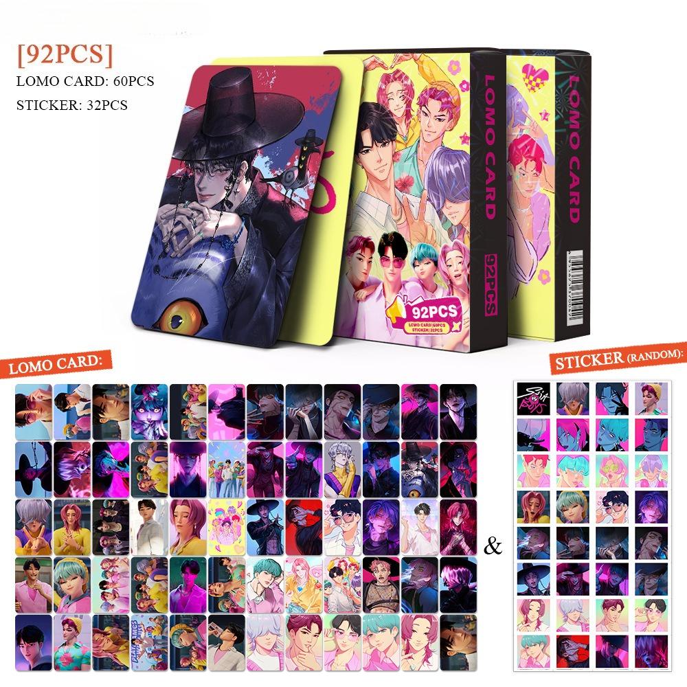 92pcs Kpop Demon Hunters Laser Cards K-POP Witch Hunt Cartoon Series Accessories 60pcs LOMO Small Cards & 32pcs Stickers