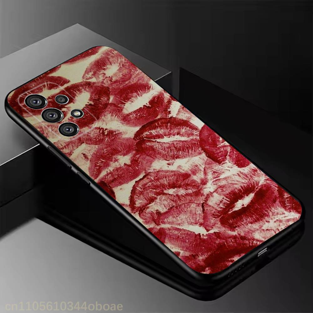 Red Lip  Phone Case For Samsung Galaxy A13,21s,22,31,32,52,53,71,80,A91 Soft Black Shell