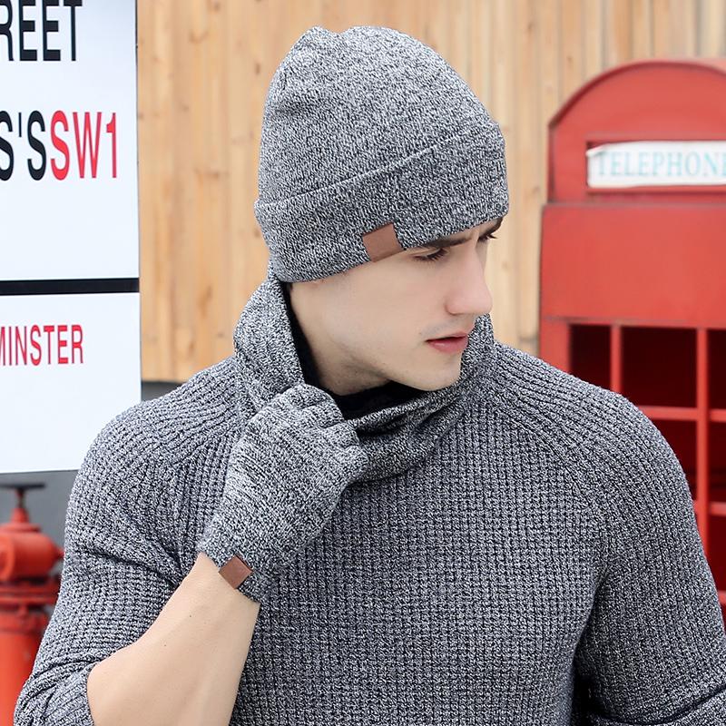 Custom Outdoor Warm Man Acrylic Knitted Winter Beanie Hat Scarf Gloves Set