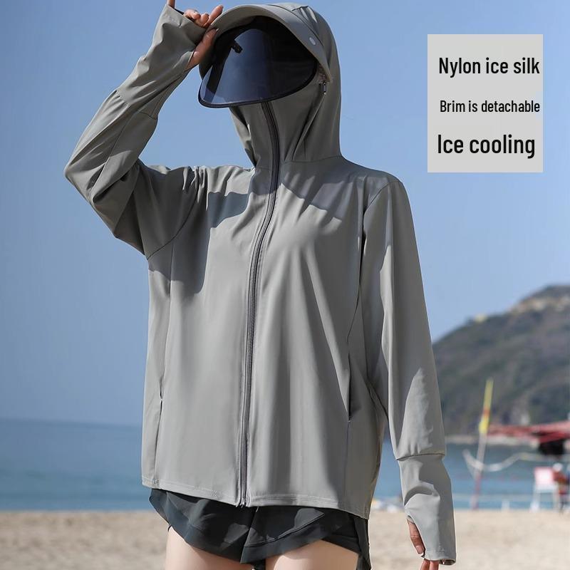 Women's UPF 50+ Detachable Large Brim Sun Protection Jacket - Ice Silk, Breathable, Spring/Summer Sunscreen Clothing