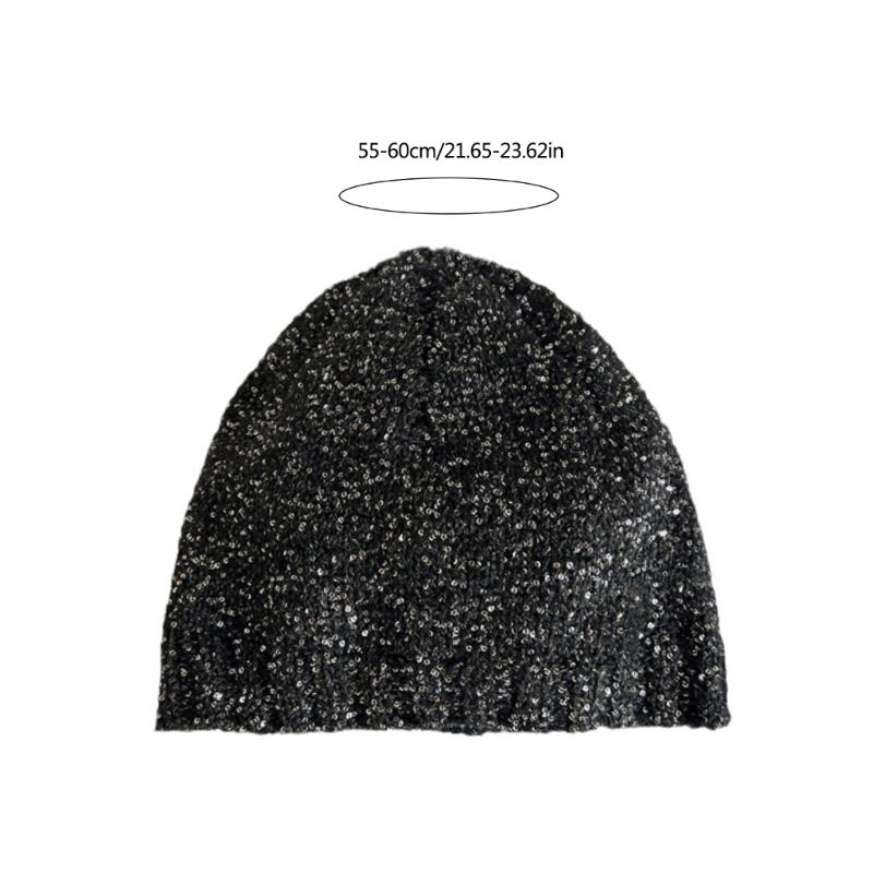 Cool Black Sequins Party Hat Breathable Skull Hat Party Bonnet Knit Hat