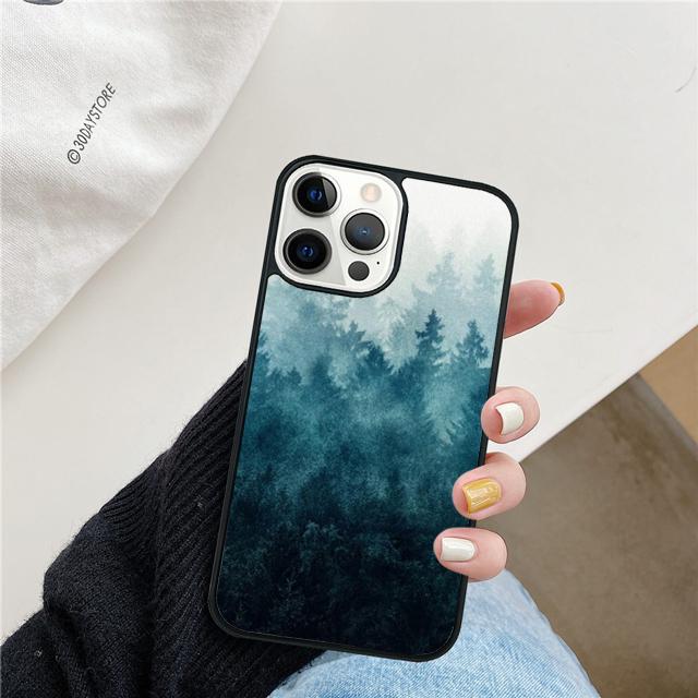 Mountain Pine Tree Forest Mountain Peak Mist Phone Case For iPhone 17 Air 15 16 Pro Max 14 13 12 11 Pro Max Plus