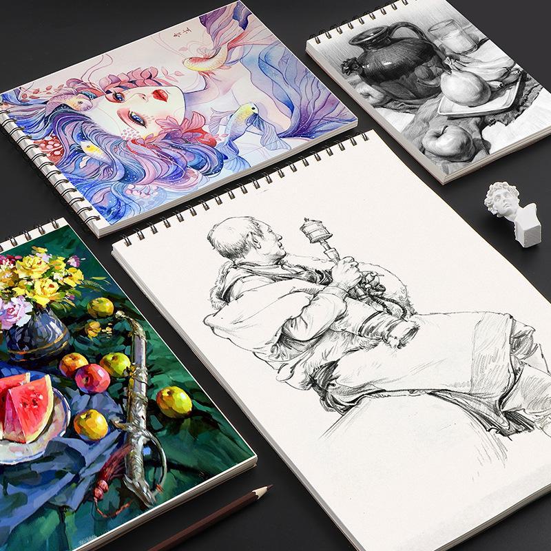 Hand-Painted A4 Sketch Coil Book - A5 Art Student Drawing Paper, Thickened Watercolor Book 16K