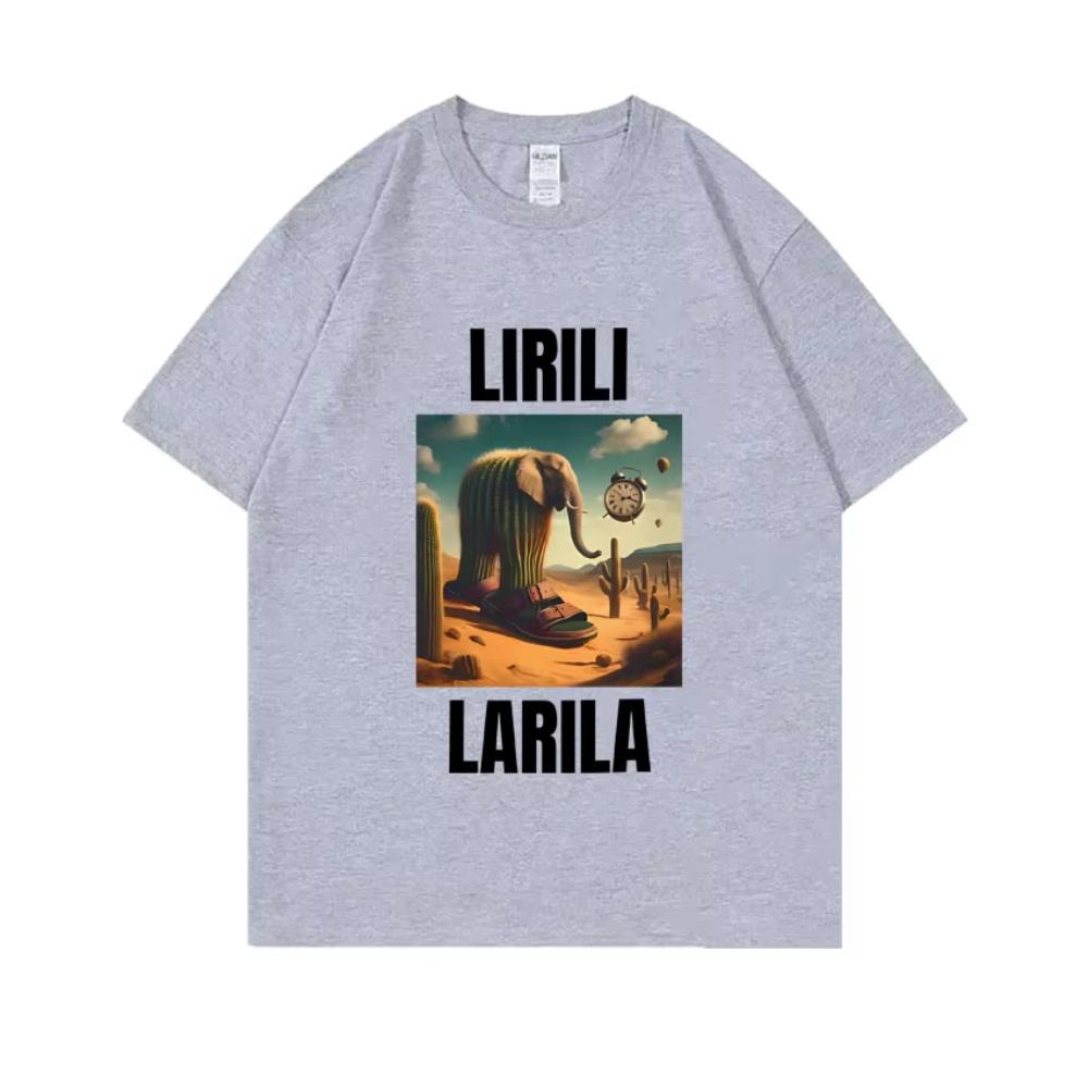 

Lirili Larila Funny Cactus Elephant with Sandals Meme Tshirt Unisexs Women Casual Cotton Vintage Tshirts Brain Rot Memes T Shirt 4XL