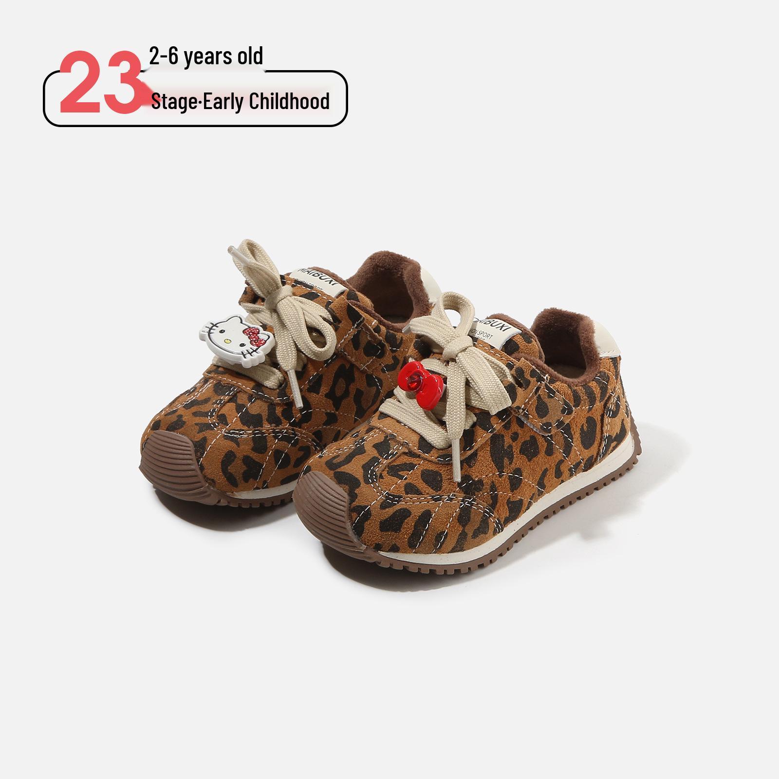 

2025 Winter Leopard Print Toddler Girls Cotton Shoes, Plus Velvet, Warm Casual, Ages 3-6 Factory Order Price 22-26 (100 pairs) коричневий