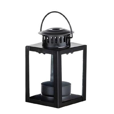 Portacandele da Tavolo in Ferro Battuto Nero Minimalisti Arredamenti Rustici Cornice Metallica Lanterne Espositive Illuminate Trasparenti
