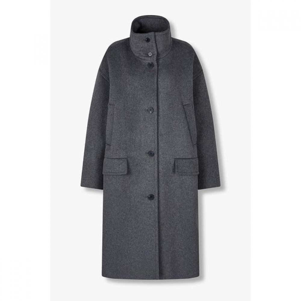 Studio Tomboy High Neck Wool Blend Long Coat 9175411985 melange dark gray/OS