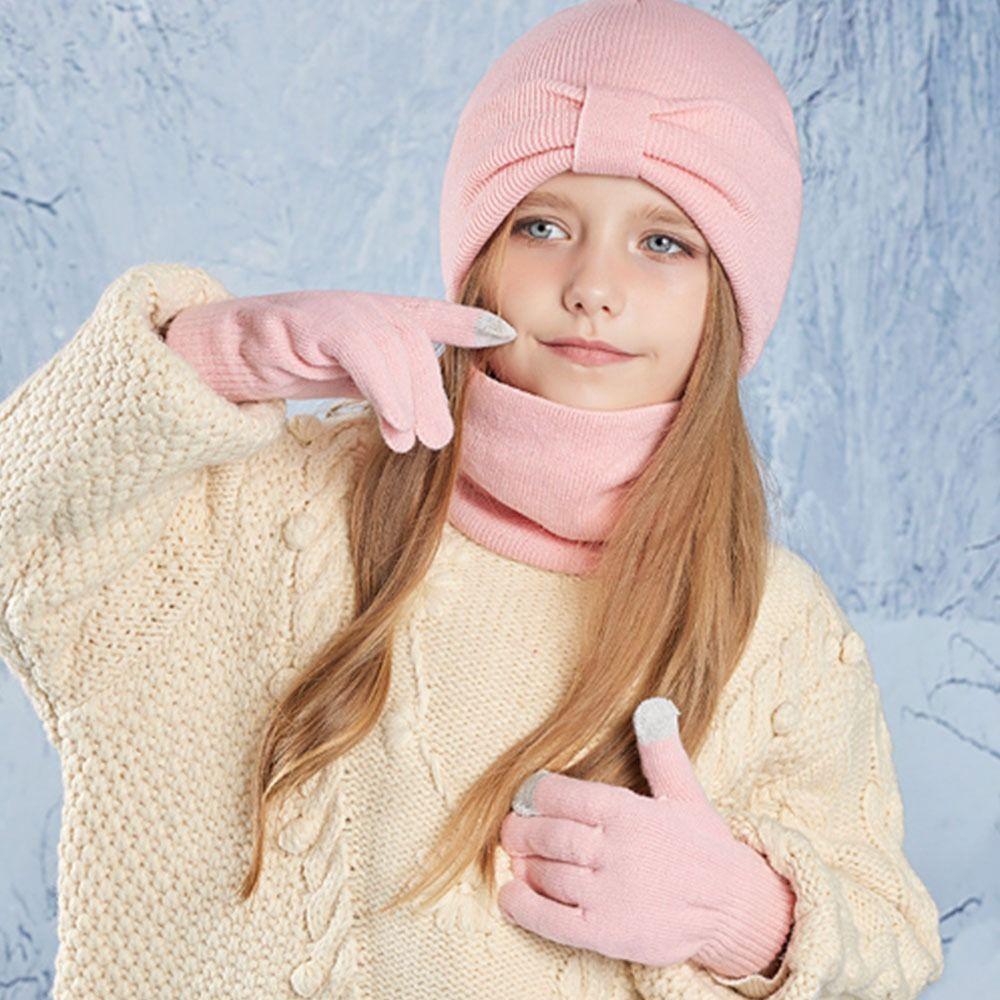 3Pcs/Set Warm Thicken Knitted Kids Hats Solid Color Winter Kids Beanie Gift Set