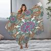 Boho Floral Mandala Blanket Psychedelic Pattern Throw Blanket Colorful Geometric Print Bed Blanket Festival Gift Idea