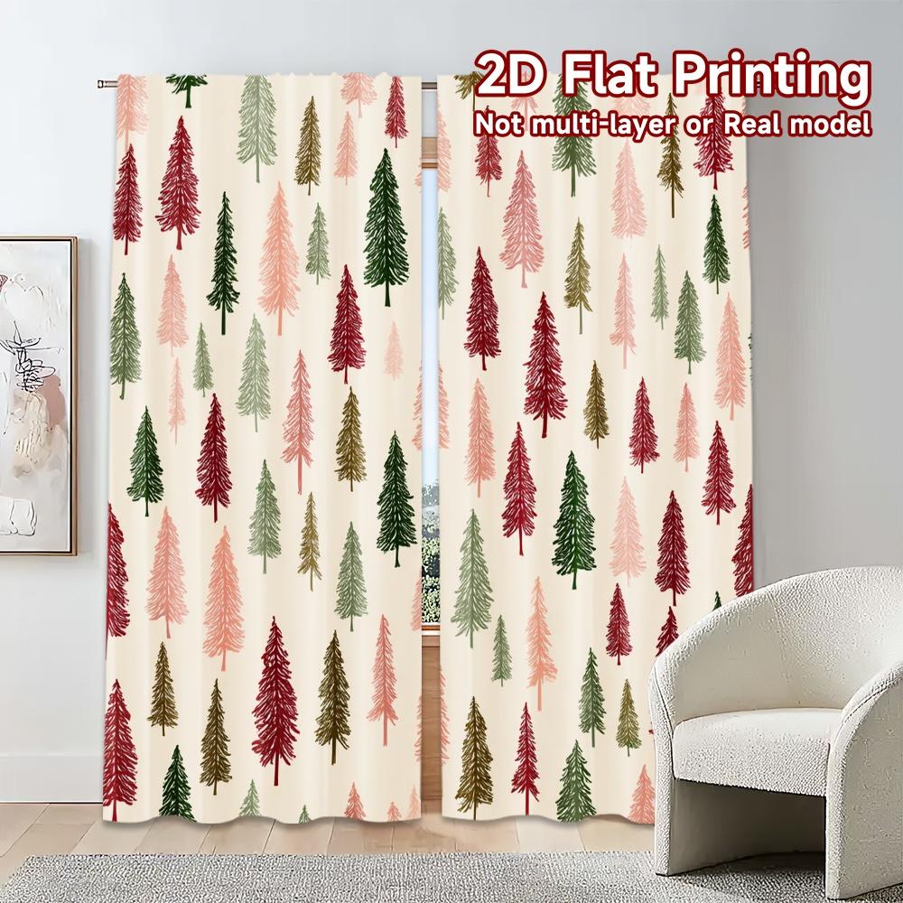 Set Of 2 Flat Printing Jit Curtains Without Rod Festive Forest Chic Drapes Yarn Suitable Curtain Made Polyester