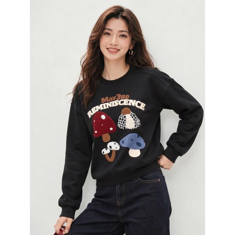 Basic House Women's Embroidered Letter Cartoon Loose Sweatshirt