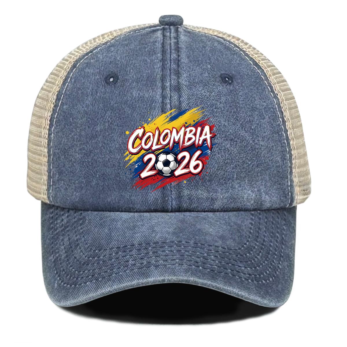 Football Soccer COLOMBIA Flag Printed Trucker Hat Adjustable Comfortable Breathable Flat Brim Cap For Gifts Outdoor Travel