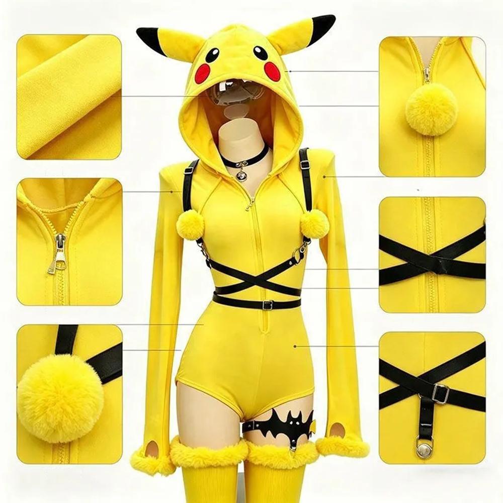 Costume Cosplay Topo Giallo Anime Tuta Gialla Peluche Kawaii Body Sexy Uniforme con Cappuccio Vestiti per Halloween Carnevale