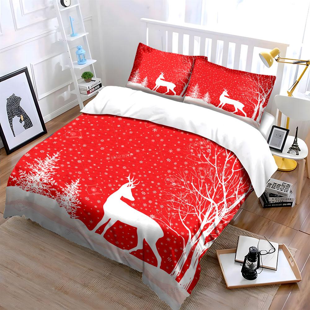 Christmas Reindeer Snow Scene Bedding Duvet Cover Set Duvet Cover Pillowcases (1*Duvet Cover 2*Pillowcases, Without Duvet Insert)