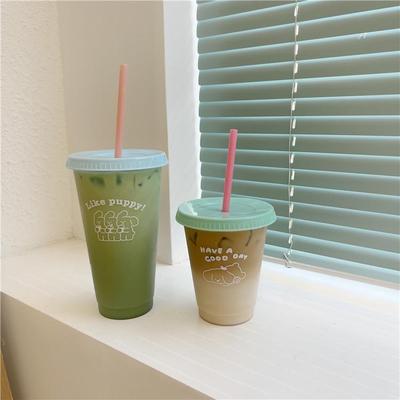 Cartoon-Welpen-Tumbler im koreanischen Stil: Kunststoffbecher mit großem Fassungsvermögen für den Sommer