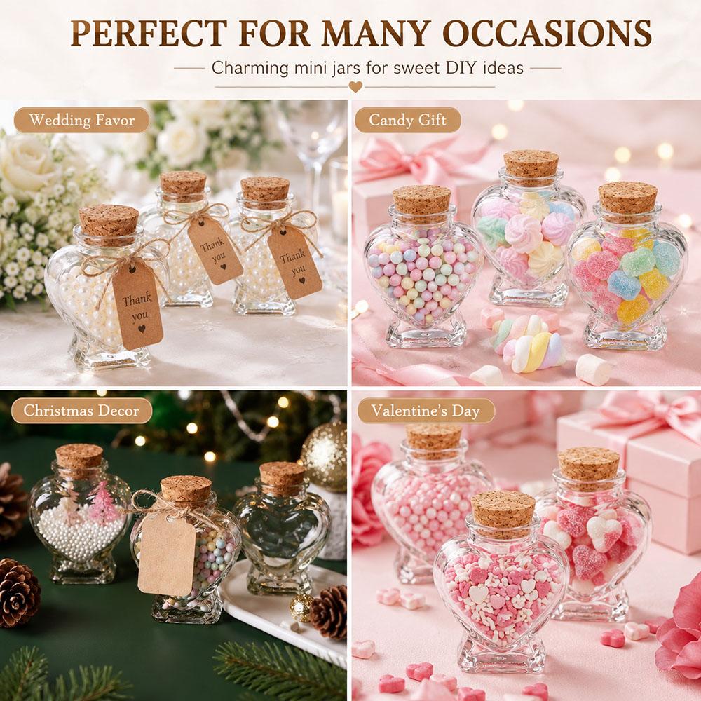 60ml Heart Shaped Candy Glass Jars Wedding Favor Jars Wish Drifting Bottle for Candy Spices Christmas Valentine's Day