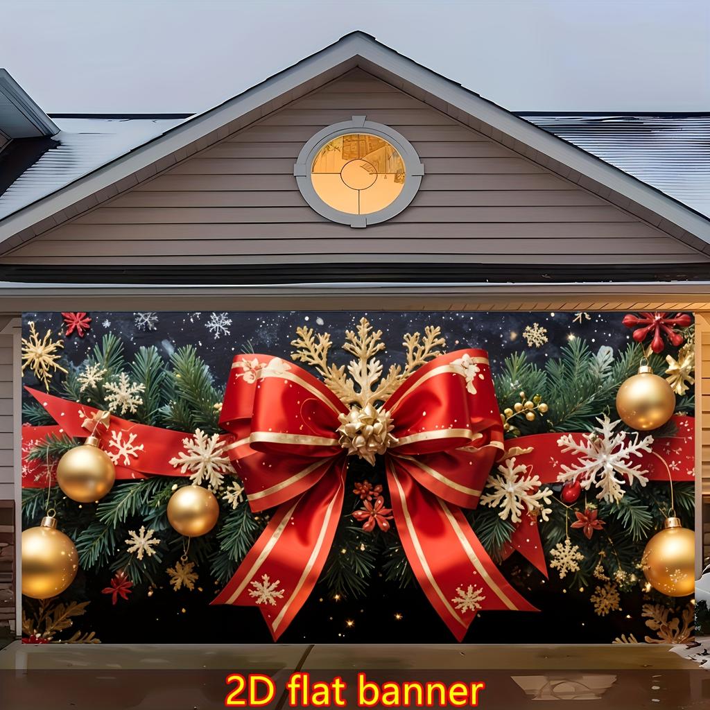 1pc2D flat large Christmas garage background banner red bow wall Christmas tree snowflake decoration