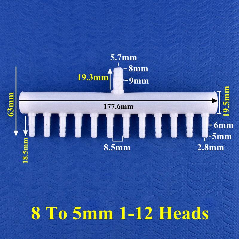 8-5mm 4~20 Head Oxygen Gas Diverter Aquarium Fish Tank Hose Joint Air Pump Oxygenation Distributor Porous Gas Drainage Connector