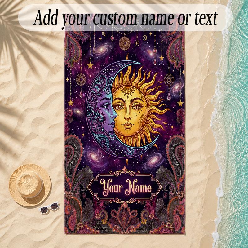 Cosmic Theme Soft Beach Towel Personalized Custom Name Text Towel Portable for Beach Pool Travel