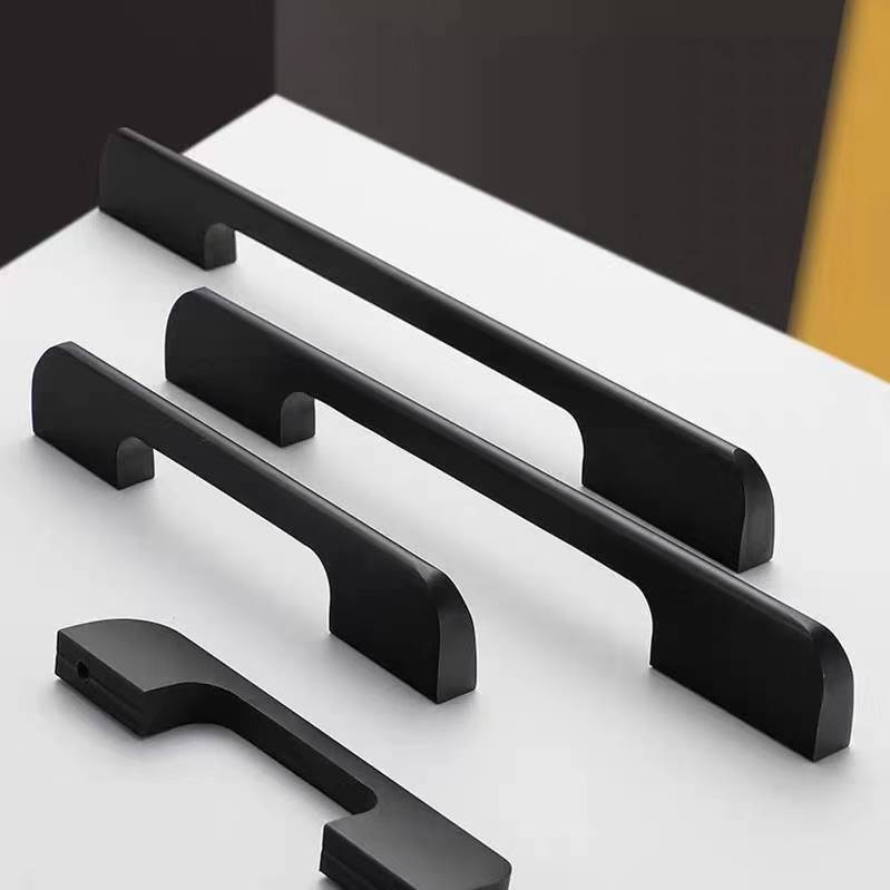 Solid Black Cabinet Door Handle Modern Minimalist Cabinet Drawer Cabinet Handle Wardrobe Closet Handle With Round Holes