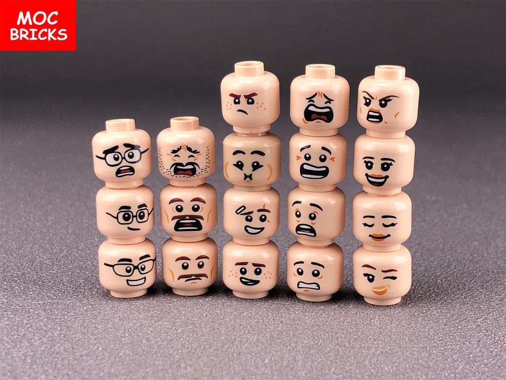 Set  MOC Bricks Boys and Girls Cute Beard Face Expression Figure Head Educational Building Blocks Toys For Kids Gift