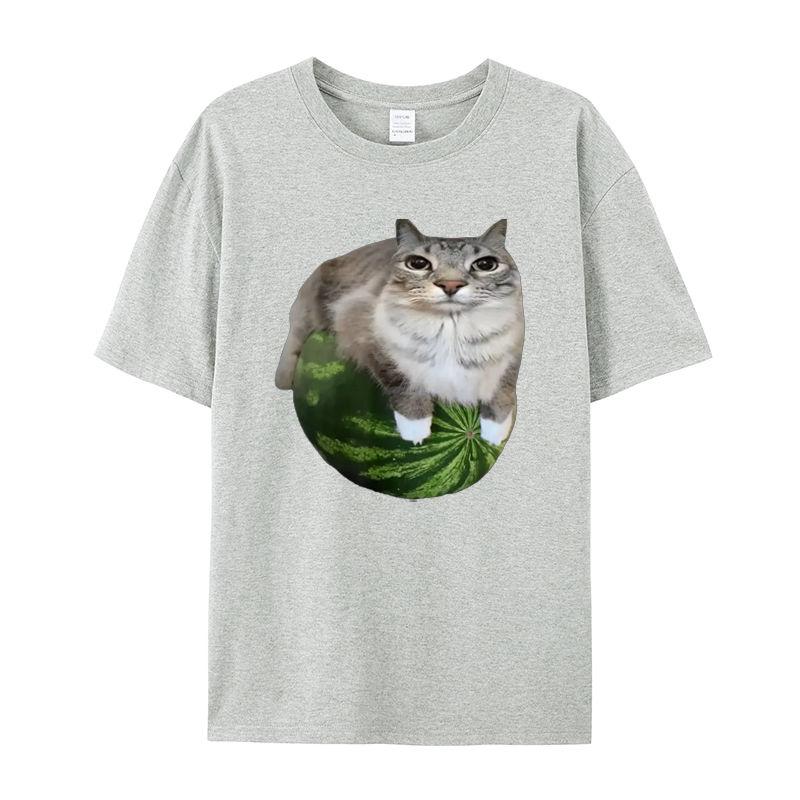 

The Funny Watermelon Cat Printed T-shirt with A Is Suitable for Both Men and Women. It Is Loose and Versatile with Short Sleeves 4XL