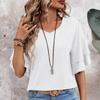 Ladies Summer Two Layer Short Sleeve  V Neck Solid Color Pullover T Shirt Top
