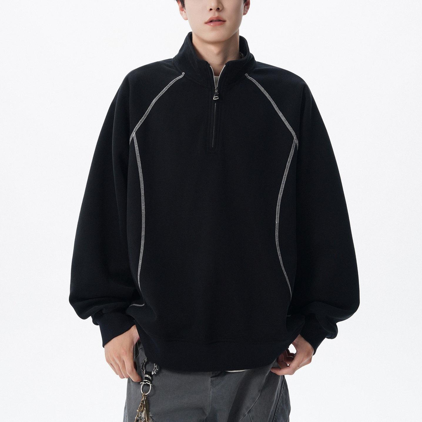 Черный тонкий модный свитер с воротником-стойкой осенний с декоративной яркой молнией новый средней длины повседневный для пары 2XL чёрный 3190₽